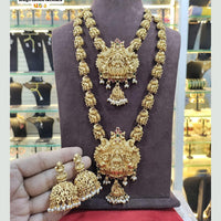 SNERA Gold Plated Pota Stone And Beads Temple Double Necklace Set