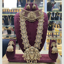 SNERA Gold Plated Pota Stone And Beads Temple Double Necklace Set