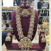 SNERA Gold Plated Pota Stone And Beads Temple Double Necklace Set