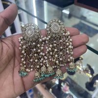 SNERA Gold Plated Crystal Stone Pearl And Beads Jhumki Earrings