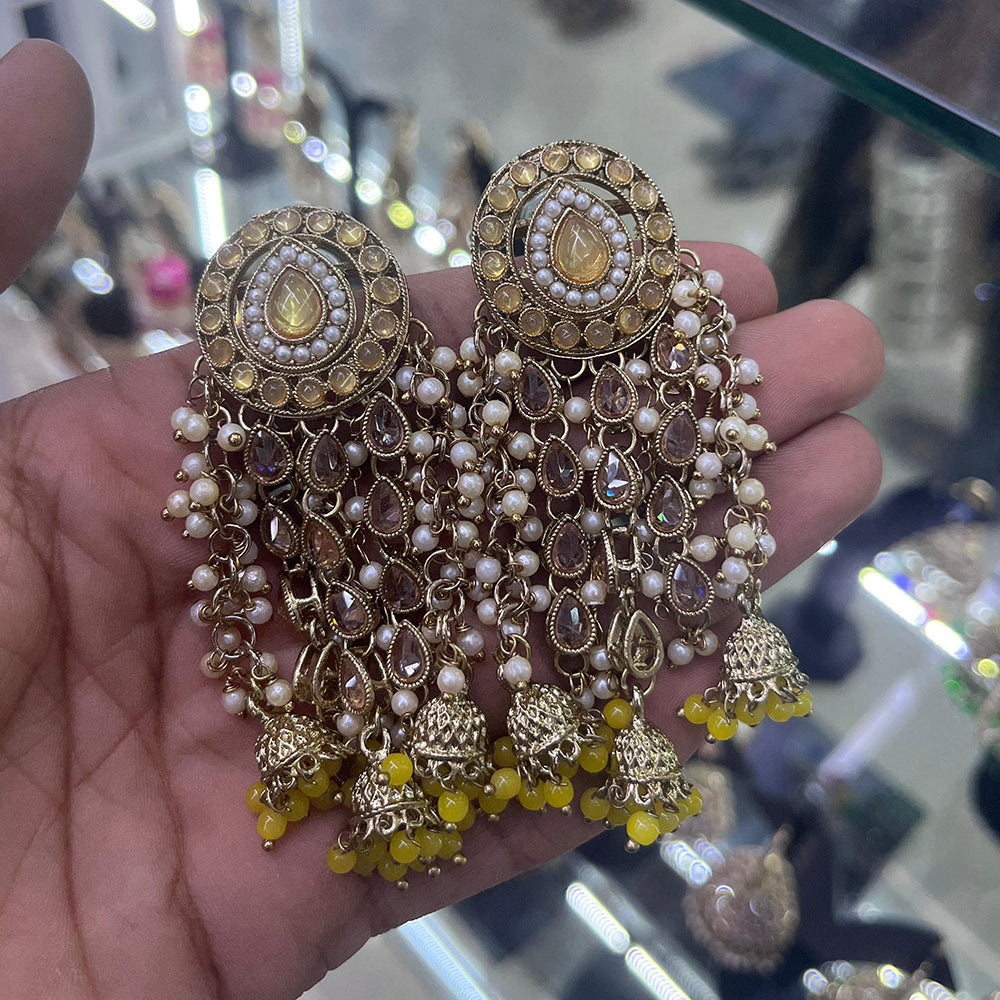 SNERA Gold Plated Crystal Stone Pearl And Beads Jhumki Earrings