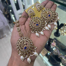 SNERA Gold Plated Crystal Stone And Beads Dangler Earrings With Mangtikka