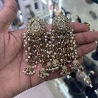 SNERA Gold Plated Crystal Stone Pearl And Beads Jhumki Earrings