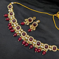 SNERA Gold Plated Pota Stone And Pearls Choker Necklace Set