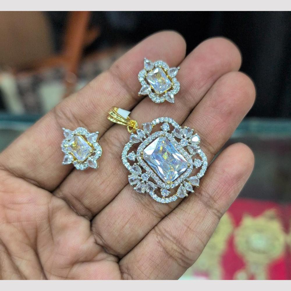 SNERA Gold Plated American Diamond Pendant Set (Without Chain)