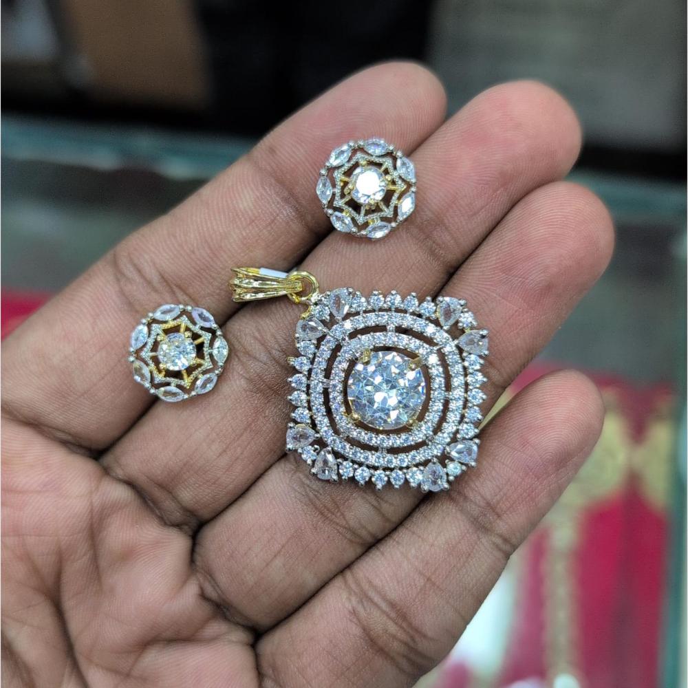 SNERA Gold Plated American Diamond Pendant Set (Without Chain)