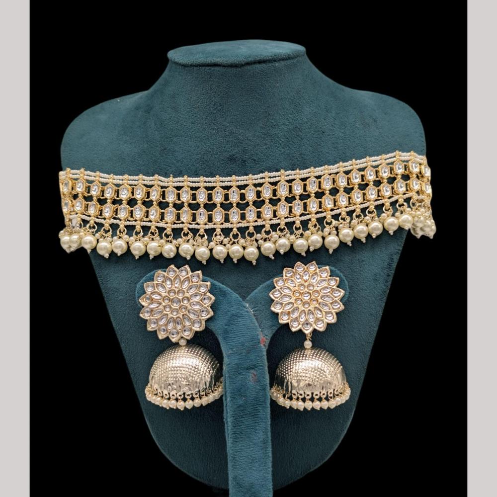 SNERA Gold Plated kundan Stone And Pearls Necklace Set 