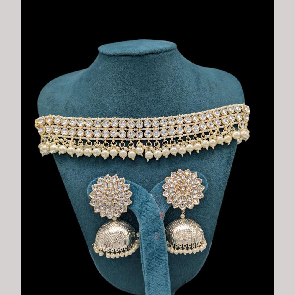 SNERA Gold Plated kundan Stone And Pearls Necklace Set 