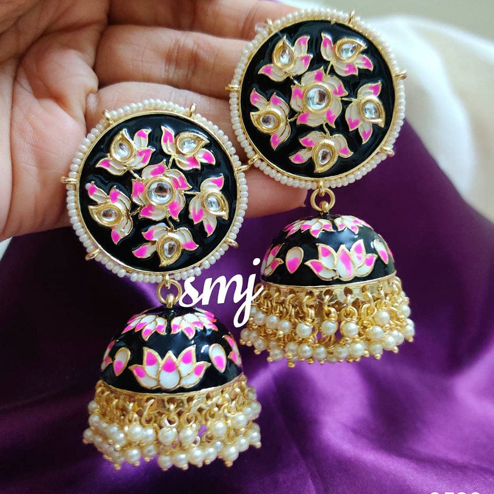 SNERA Gold Plated Kundan Stone And Meenakari Jhumki Earrings