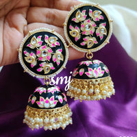 SNERA Gold Plated Kundan Stone And Meenakari Jhumki Earrings
