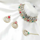 SNERA Gold Plated Pota Stone And Mirror Choker Necklace Set