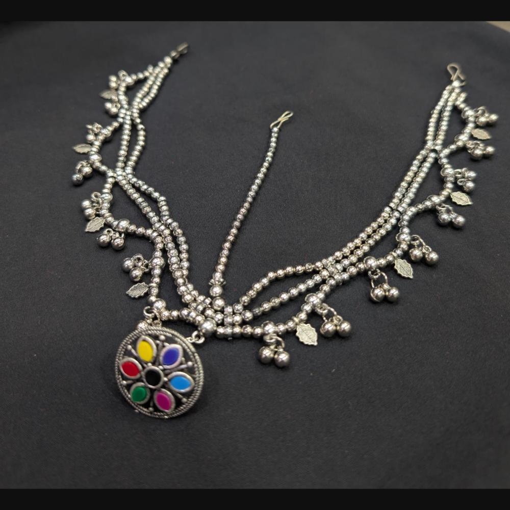SNERA Oxidised Plated Pota Stone And Beads Detailing Damini Maangtikka