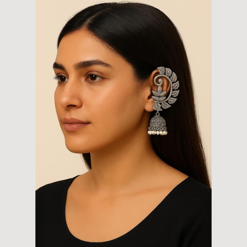 SNERA Stylish Oxidised Finish Pearl Jhumki Earrings