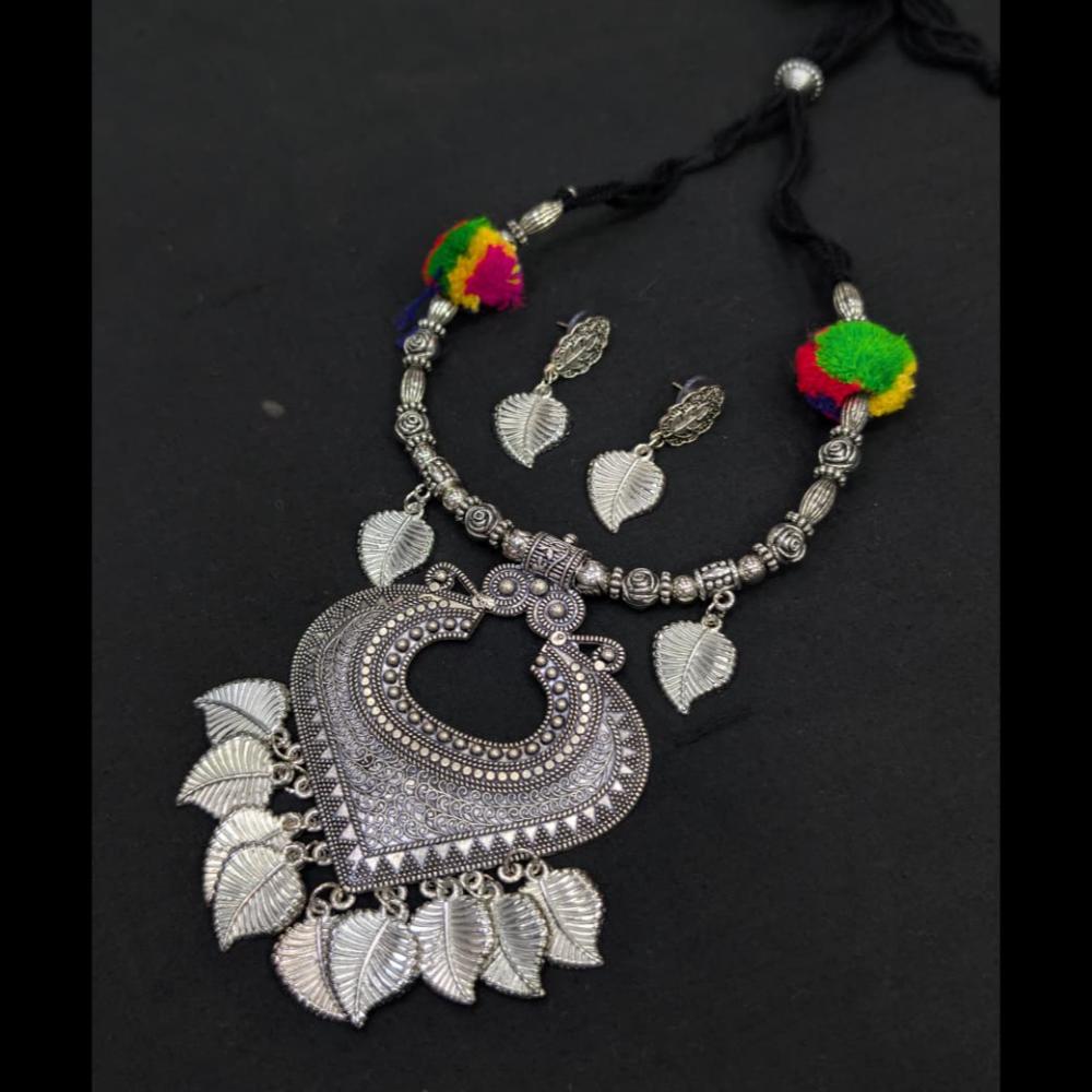 SNERA Oxidised Plated Colorful Pom Pom Navratri Necklace Set
