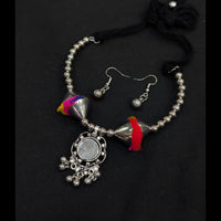 SNERA Oxidised Plated Colorful Pom Pom And Mirror Navratri Necklace Set