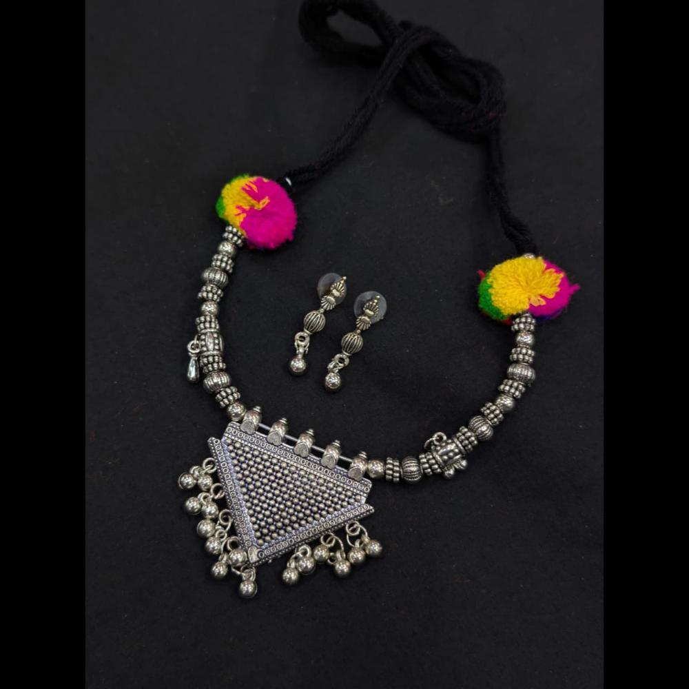 SNERA Oxidised Plated Colorful Pom Pom And Mirror Navratri Necklace Set