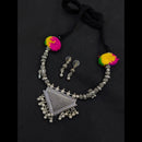 SNERA Oxidised Plated Colorful Pom Pom And Mirror Navratri Necklace Set