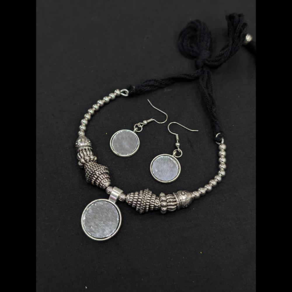 SNERA Oxidised Plated Antique Navratri Look Miroor Necklace Set