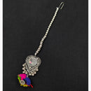 SNERA Navratri Special Oxidised Plated Mirror and Pom Pom Maangtikka