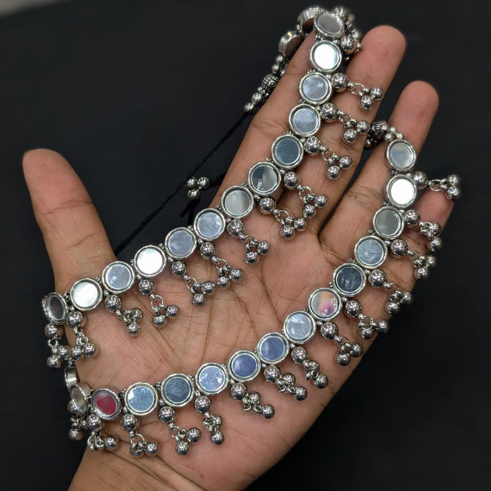 SNERA Ethnic Glam Oxidised Plated Mirror Stone Necklace Set