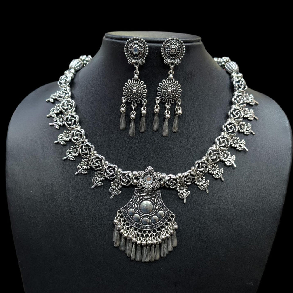 SNERA Oxidised Plated Motif Afghani Choker Necklace Set Jewellery for Navratri