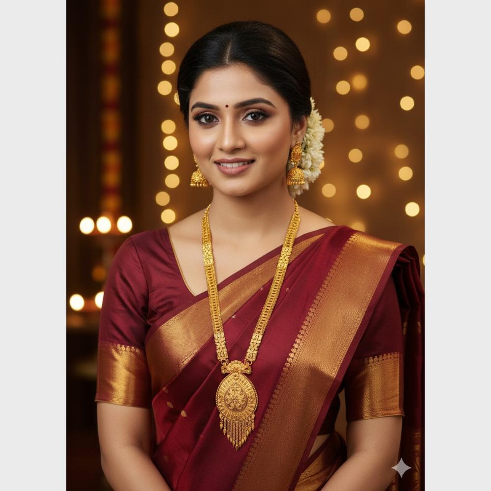 SNERA Jewellery Designer Gold Forming  Long Necklace Set