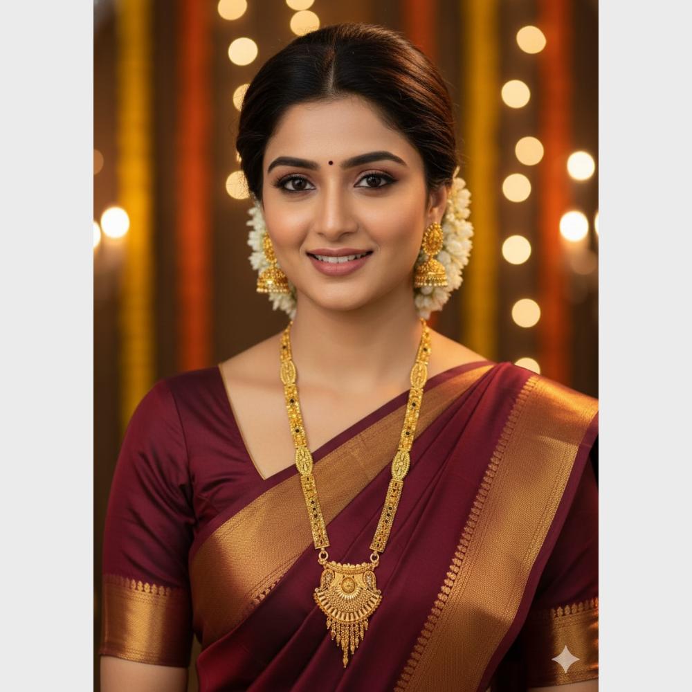 SNERA Jewellery Designer Gold Forming  Long Necklace Set