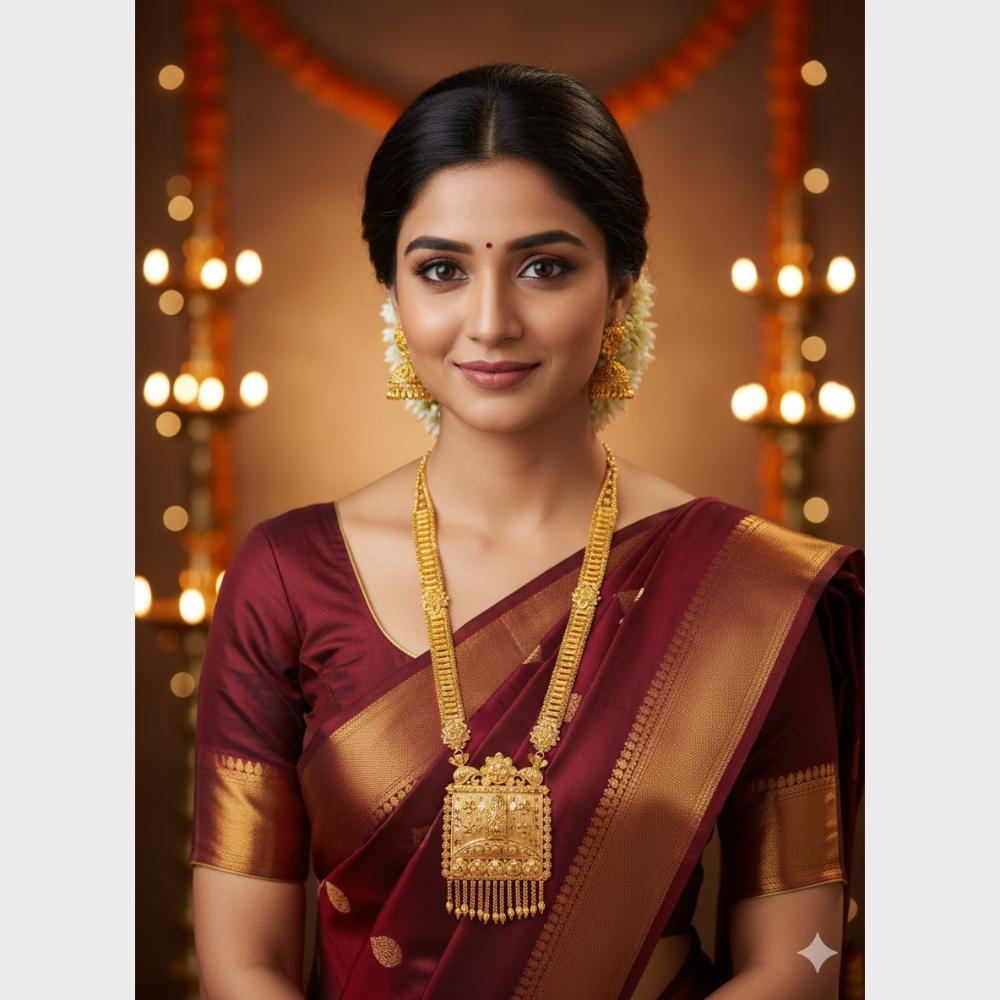 SNERA Jewellery Designer Gold Forming  Long Necklace Set