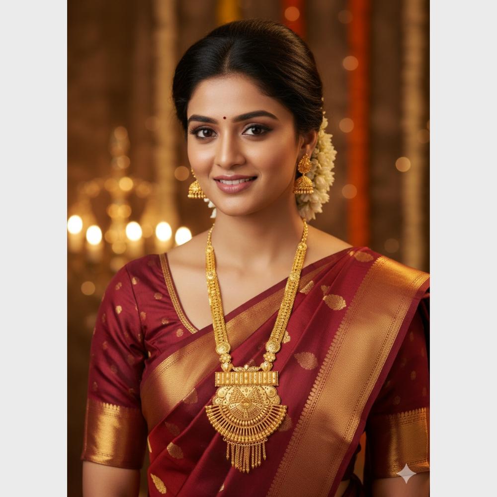 SNERA Jewellery Designer Gold Forming  Long Necklace Set