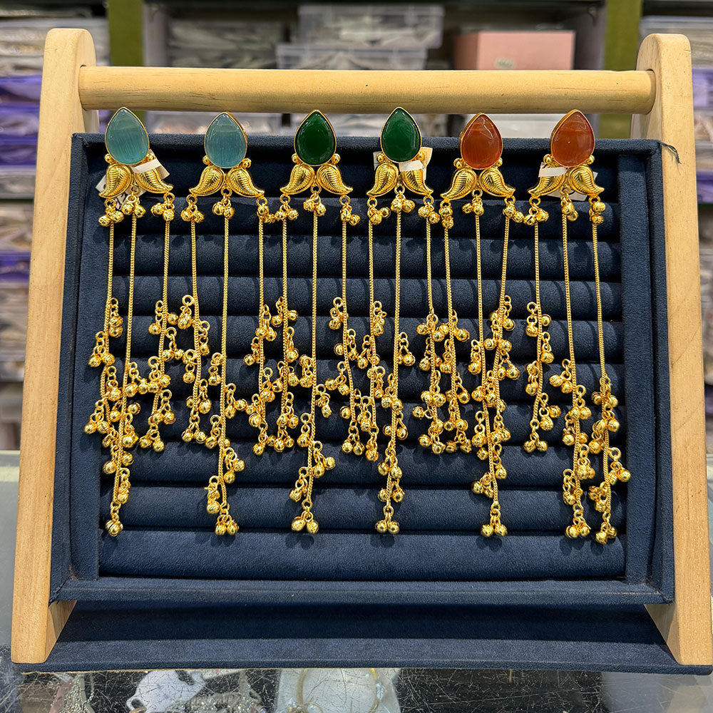 SNERA Graceful Pota Stone And Pearl Kashmiri Dangler Earrings
