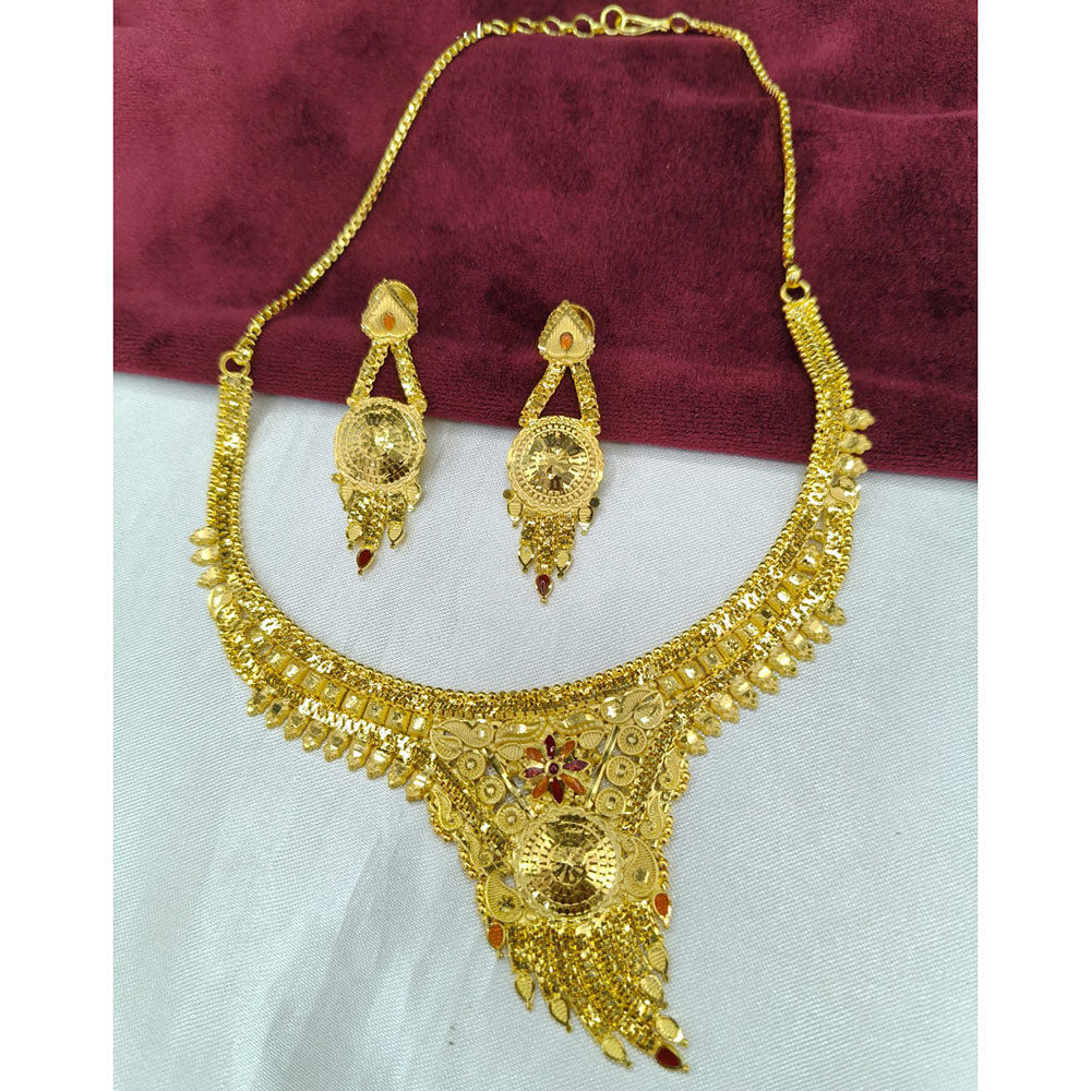 SNERA Traditional Gold Plated Designer Necklace Set with Earrings