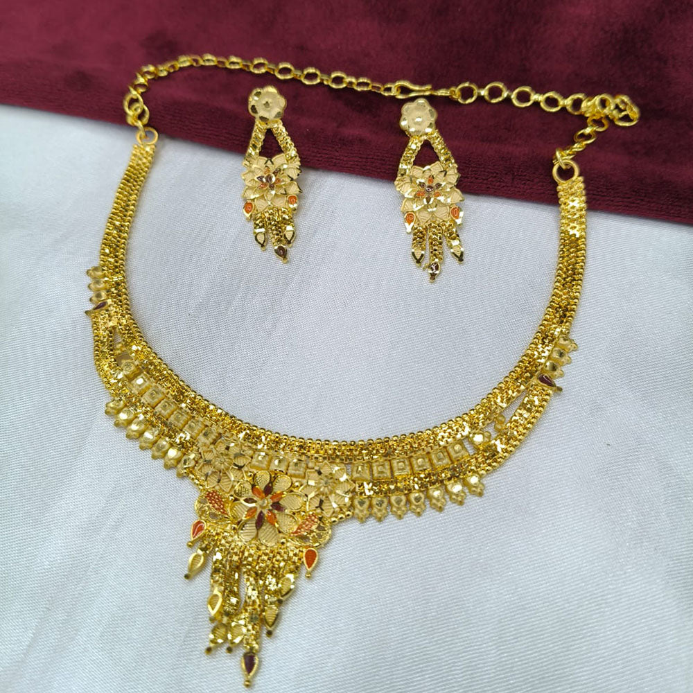 SNERA Traditional Gold Plated Designer Necklace Set with Earrings