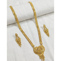 SNERA Traditional Gold Plated Designer Long Necklace Set with Earrings