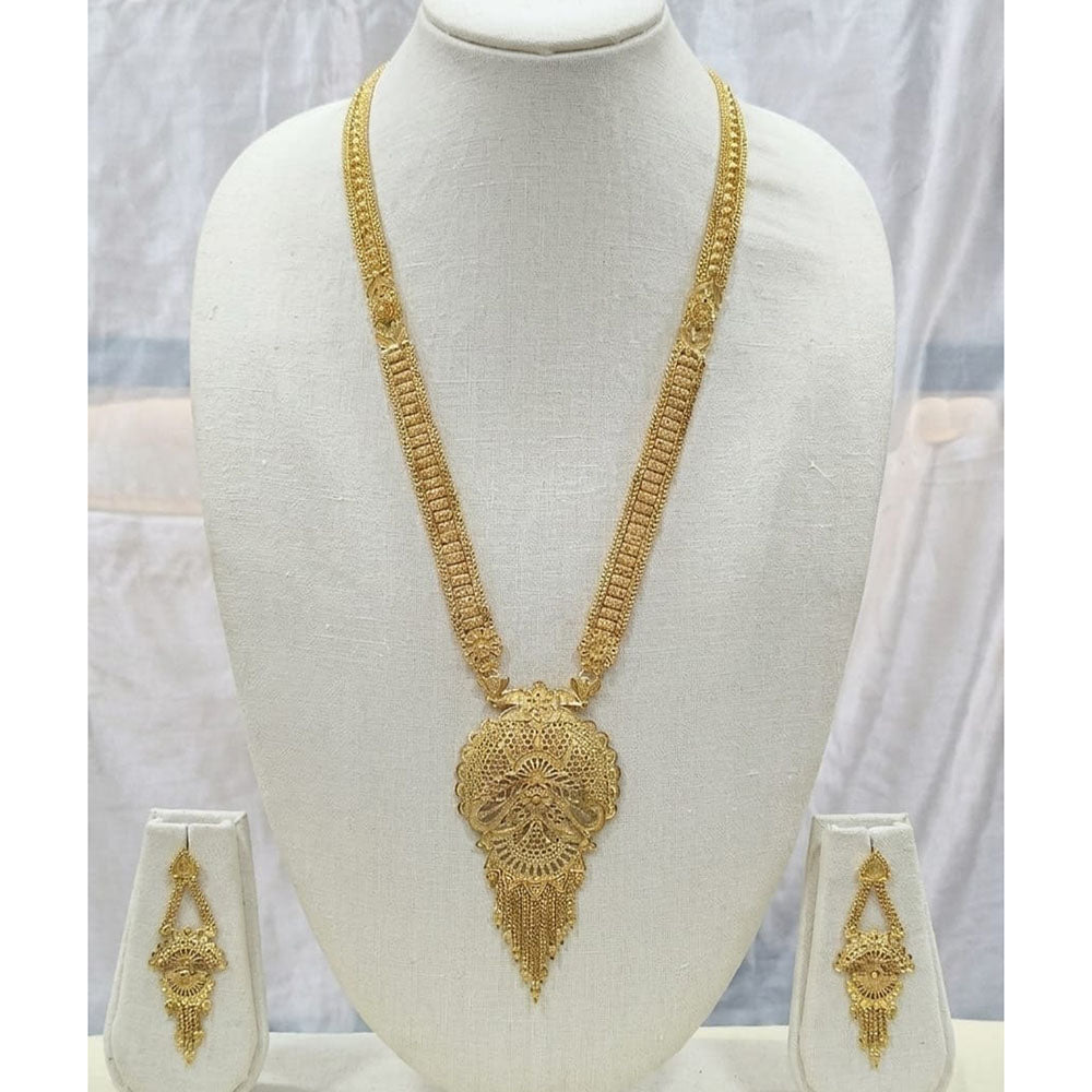 SNERA Traditional Gold Plated Designer Long Necklace Set with Earrings