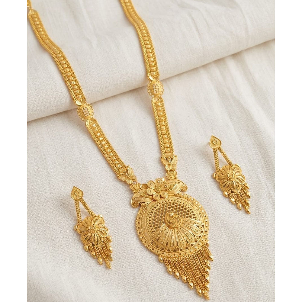 SNERA Traditional Gold Plated Designer Long Necklace Set with Earrings