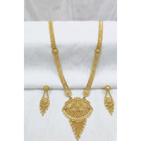 SNERA Traditional Gold Plated Designer Long Necklace Set with Earrings