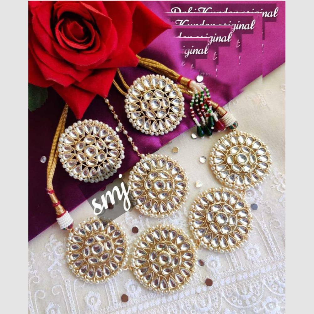 SNERA Gold Plated Kundan  Stone And Pearl Necklace Set