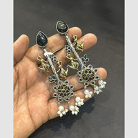 SNERA Graceful Pota Stone And Pearl Temple Design Dangler Earrings