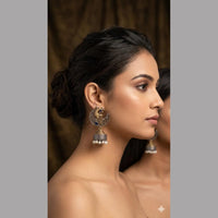SNERA Dual Tone Pota Stone And Pearl Ethnic Jhumki Earrings for Women
