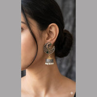SNERA Dual Tone Pota Stone And Pearl Ethnic Jhumki Earrings for Women