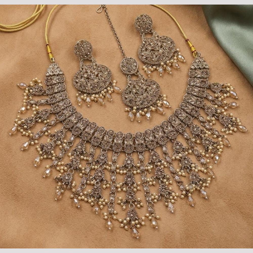 SNERA Elegant Crystal Stone And Pearl Necklace Set Women