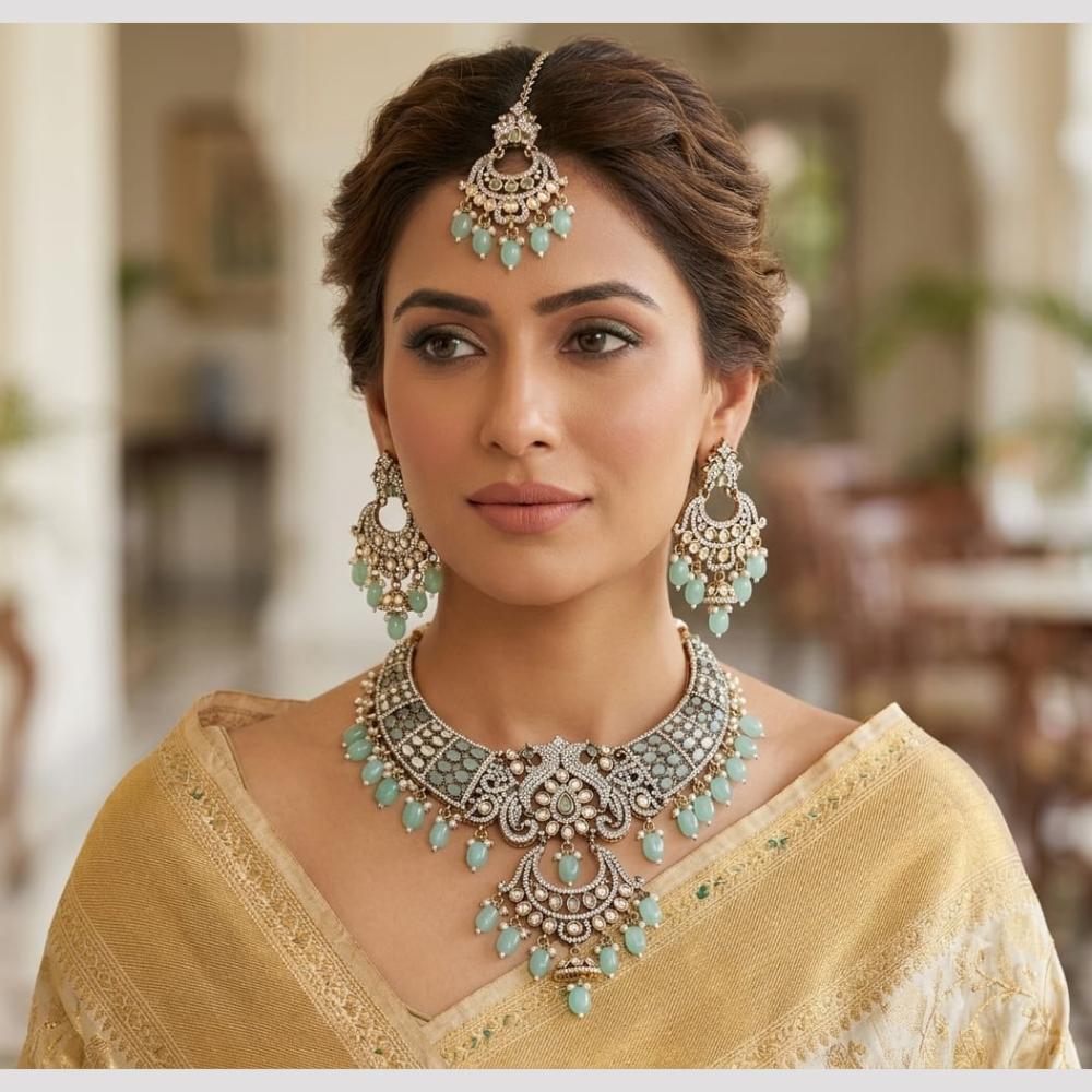 SNERA Elegant Crystal Stone Beads And Pearl Necklace Set Women