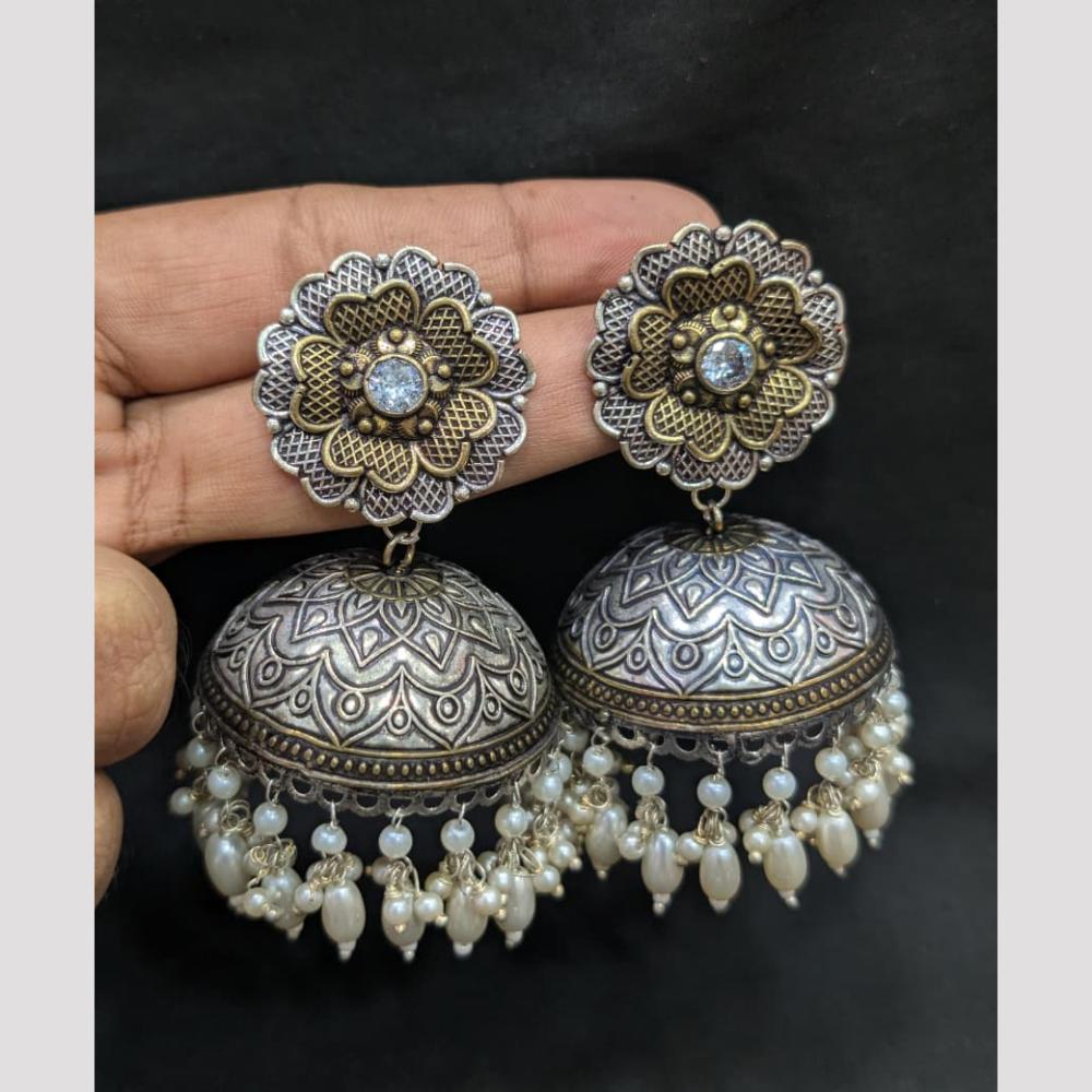 SNERA 2 Tone Plated Pearl Jhumki Earrings for Women