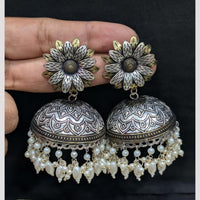 SNERA 2 Tone Plated Pearl Jhumki Earrings for Women
