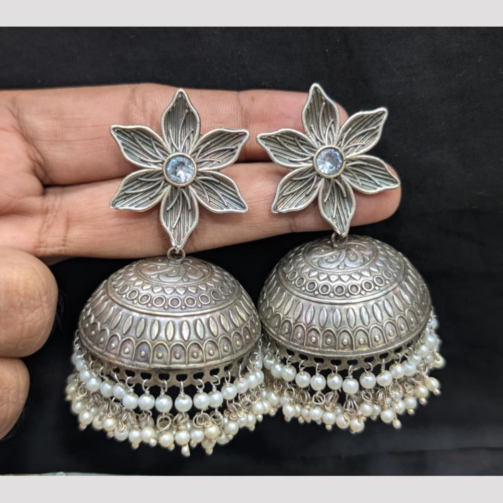 SNERA Oxidised Plated Pota Stone And Pearl Jhumki Earrings for Women