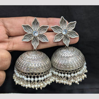 SNERA Oxidised Plated Pota Stone And Pearl Jhumki Earrings for Women