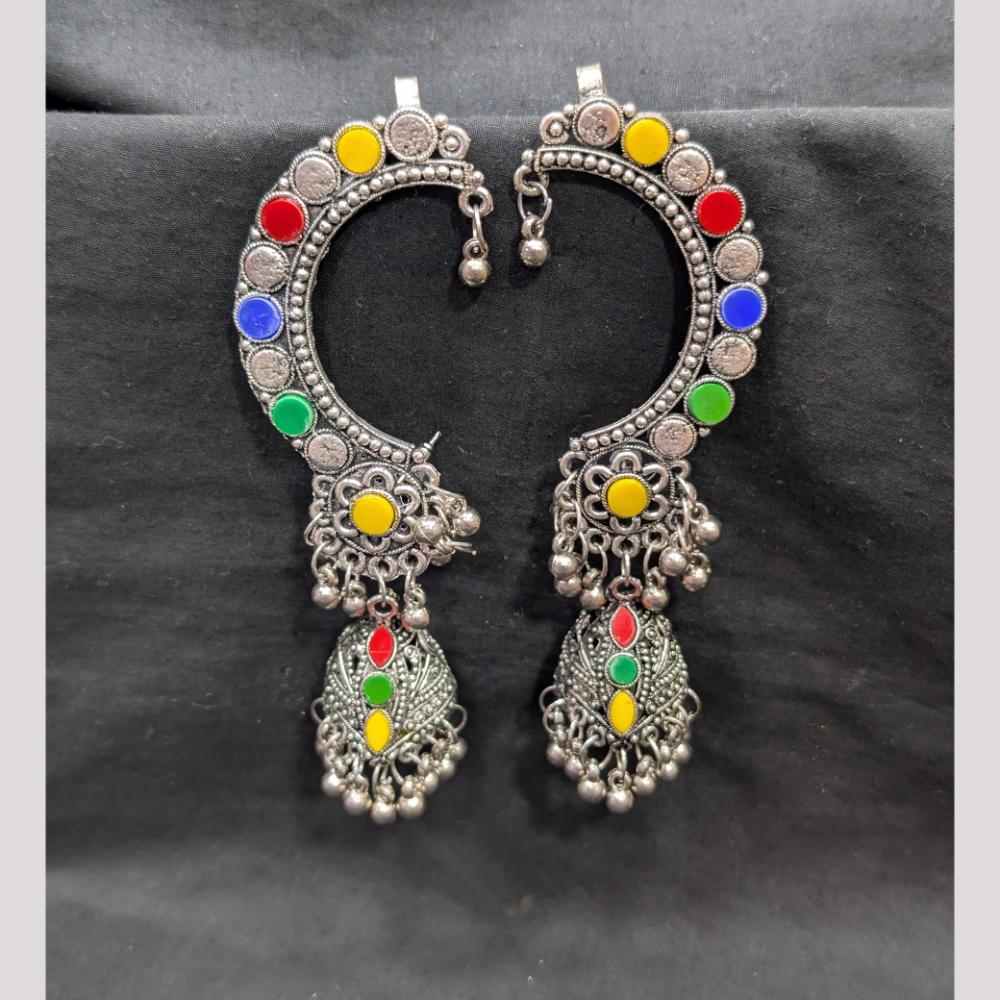 SNERA Vintage Oxidised Plated Pota Stone Earcuff Jhumki Earrings for Women