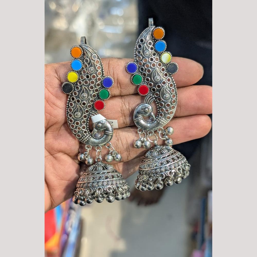 SNERA Vintage Oxidised Plated Pota Stone Earcuff Jhumki Earrings for Women