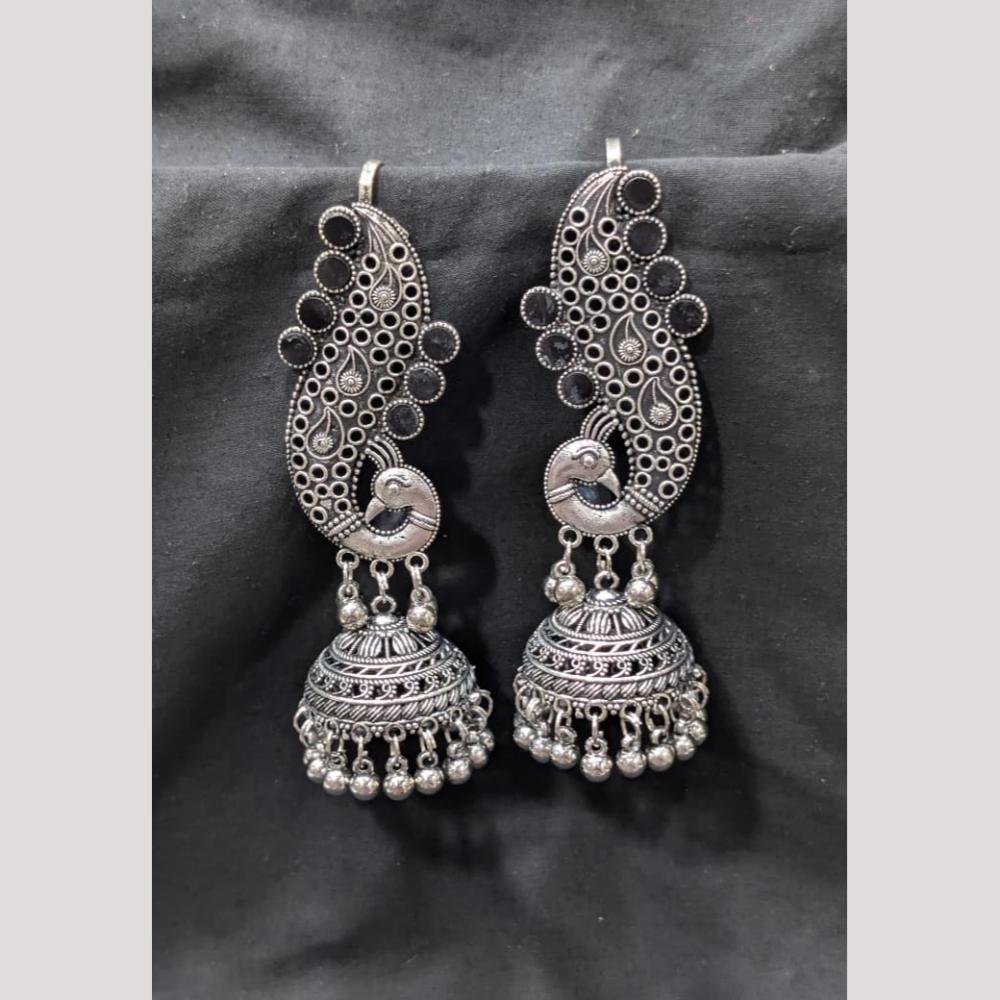SNERA Vintage Oxidised Plated Pota Stone Earcuff Jhumki Earrings for Women