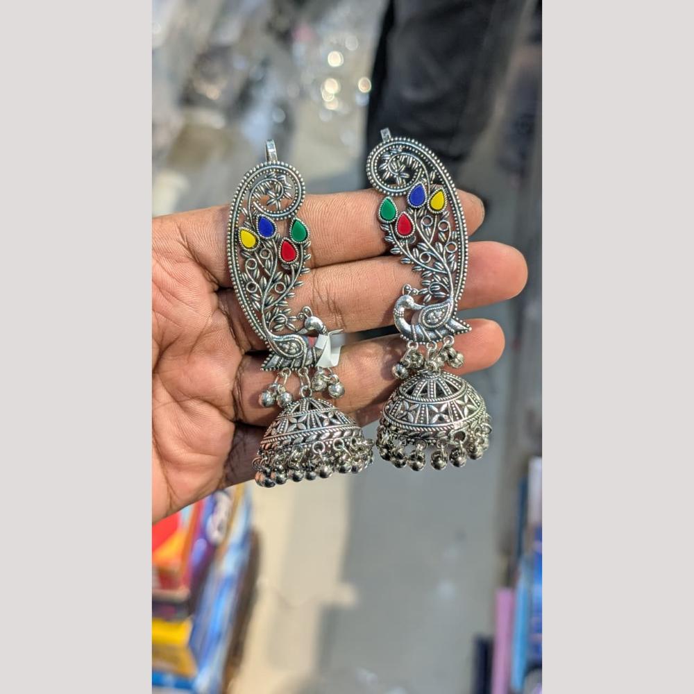 SNERA Vintage Oxidised Plated Pota Stone Earcuff Jhumki Earrings for Women